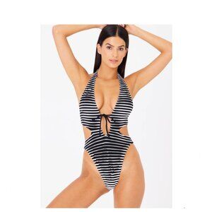Gigi C Megan One Piece in 3D Stripe- Black/White. Sz S. NWT RP$185